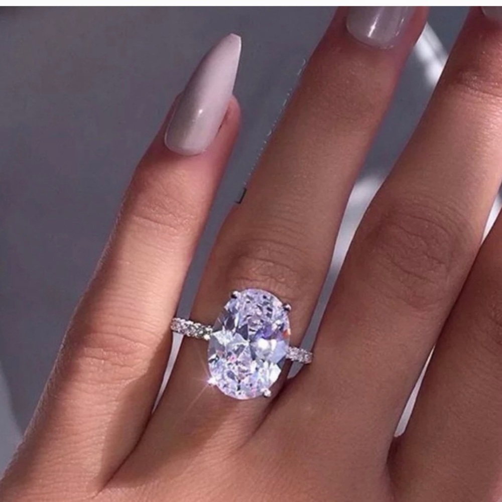 NEW OVAL CUT DIAMOND 925 STERLING SILVER RING - Picture 4 of 4